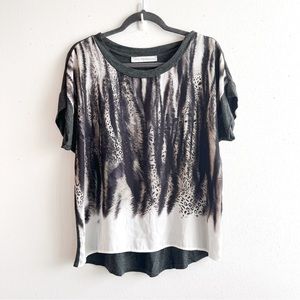 Yuni Los Angeles Top Animal Print & Grey Oversized Short Sleeve Tee Sz MP EUC